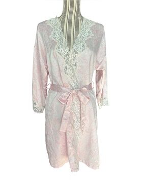 Lauren Ralph Lauren Pink Lace Trim Robe Small Bridal Floral Wrap Belted
